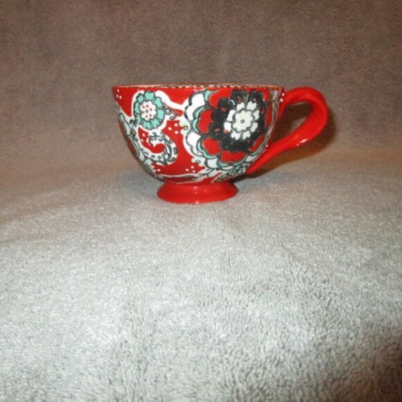 Anthropologie ELKA Ayaka PEDESTAL Coffee MUG Cup FOOTED Twist Handle TEXTURED - Picture 2 of 10